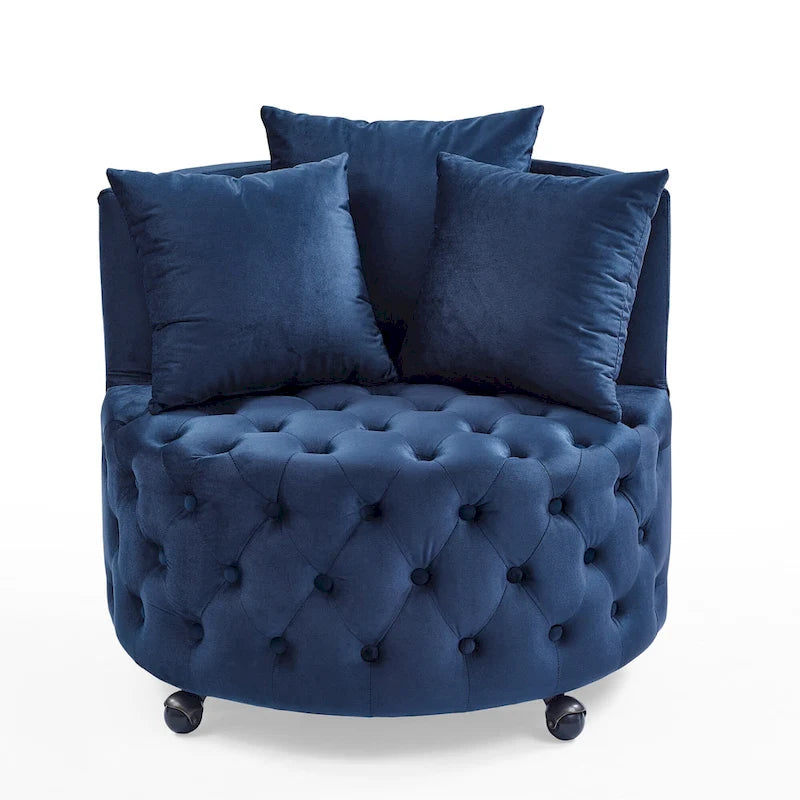 Fauteuil d'appoint capitonné moderne en velours pivotant avec roulettes