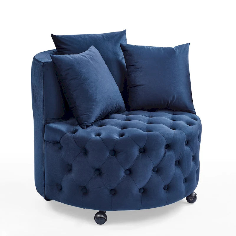 Fauteuil d'appoint capitonné moderne en velours pivotant avec roulettes