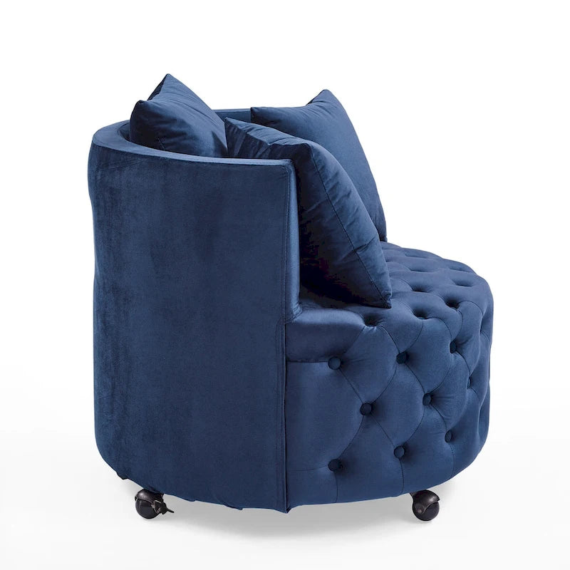 Fauteuil d'appoint capitonné moderne en velours pivotant avec roulettes