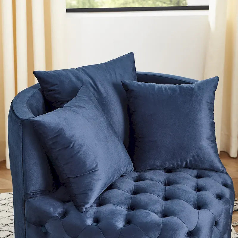 Fauteuil d'appoint capitonné moderne en velours pivotant avec roulettes