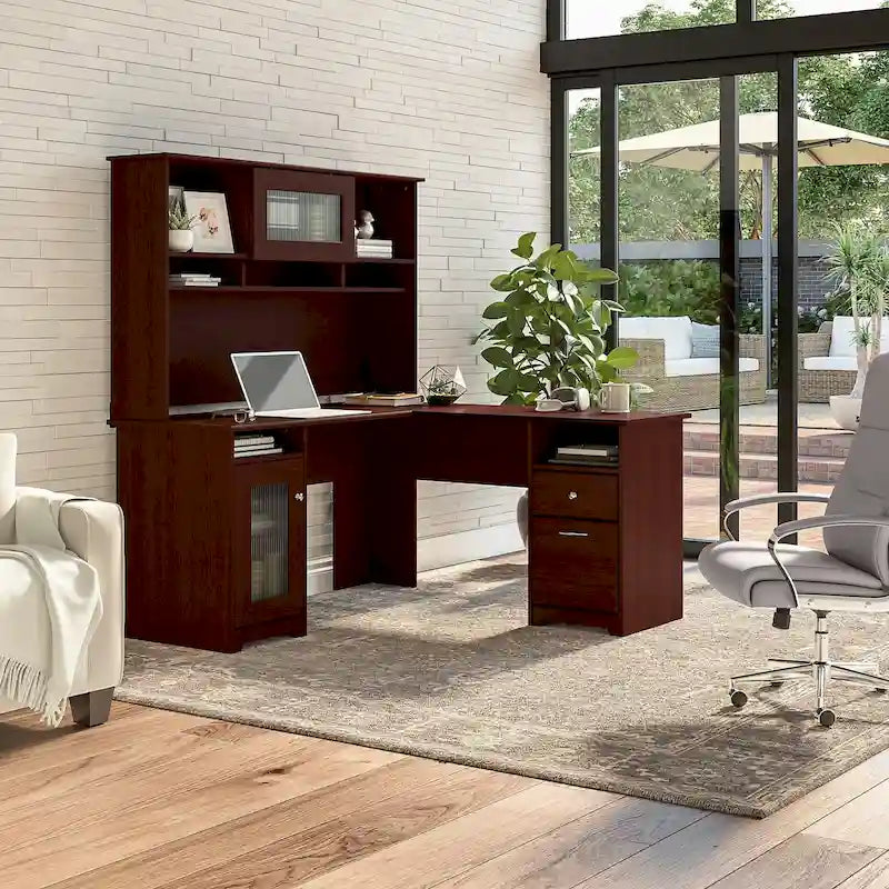 Bureau d'ordinateur d'angle en L de 60" avec huche et rangements