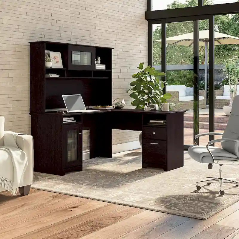 Bureau d'ordinateur d'angle en L de 60" avec huche et rangements