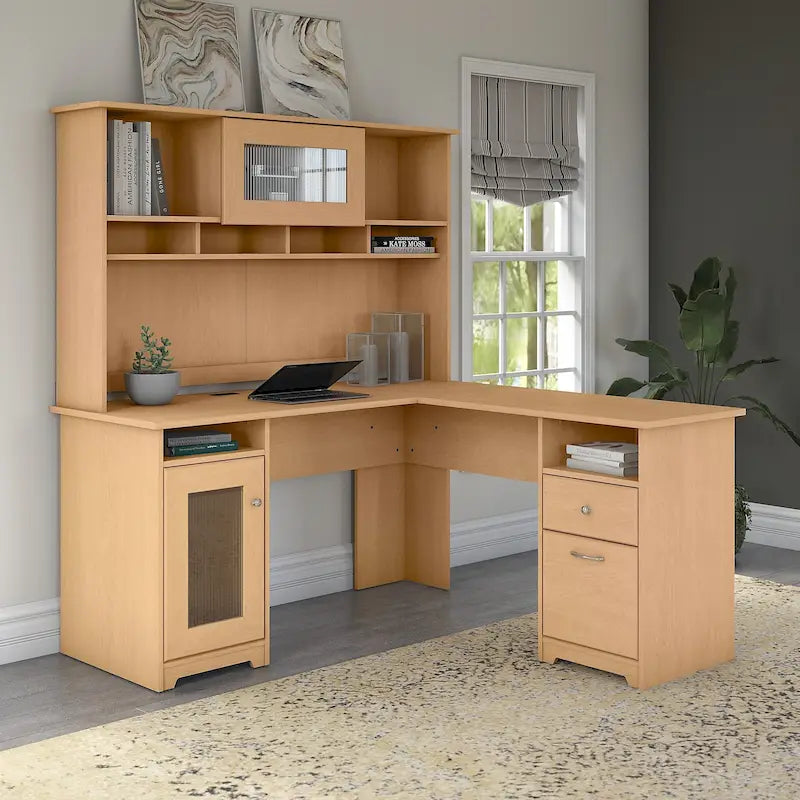 Bureau d'ordinateur d'angle en L de 60" avec huche et rangements