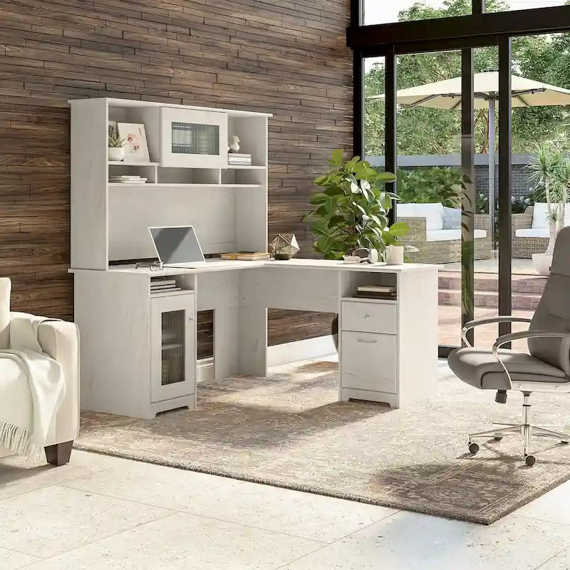 Bureau d'ordinateur d'angle en L de 60" avec huche et rangements