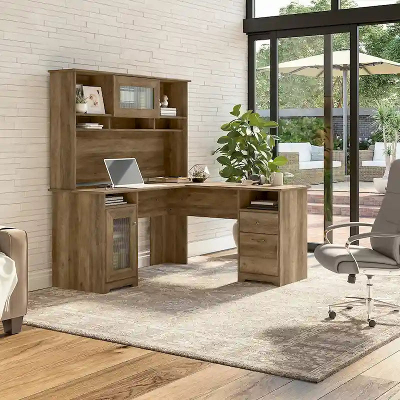 Bureau d'ordinateur d'angle en L de 60" avec huche et rangements