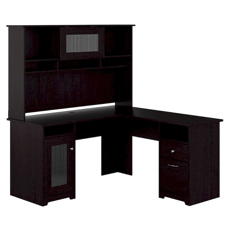 Bureau d'ordinateur d'angle en L de 60" avec huche et rangements