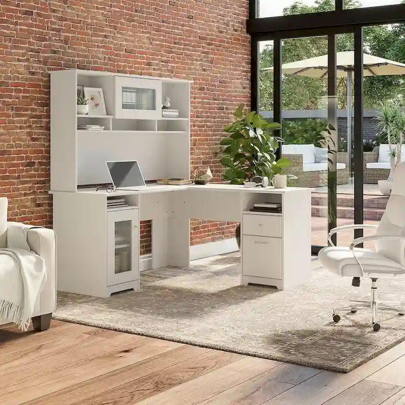 Bureau d'ordinateur d'angle en L de 60" avec huche et rangements