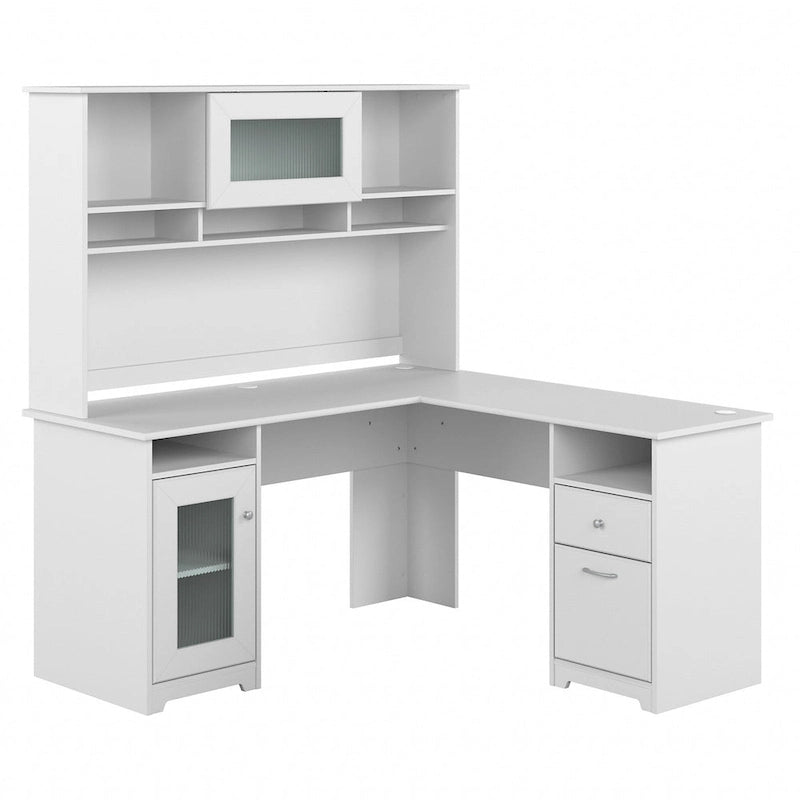 Bureau d'ordinateur d'angle en L de 60" avec huche et rangements