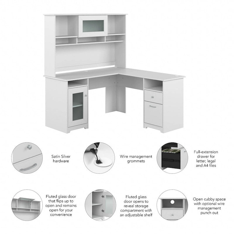 Bureau d'ordinateur d'angle en L de 60" avec huche et rangements