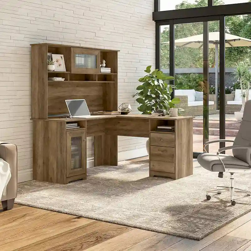 Bureau d'ordinateur d'angle en L de 60" avec huche et rangements