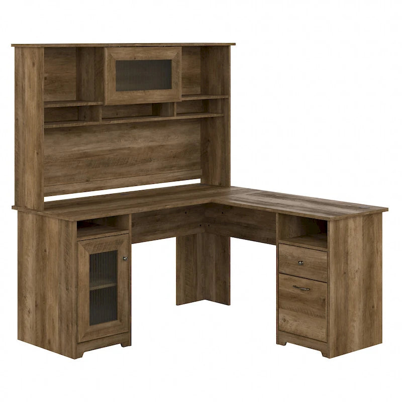 Bureau d'ordinateur d'angle en L de 60" avec huche et rangements