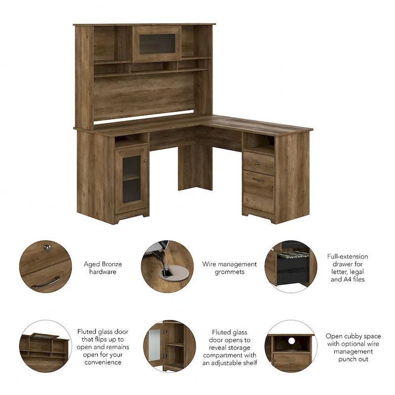 Bureau d'ordinateur d'angle en L de 60" avec huche et rangements