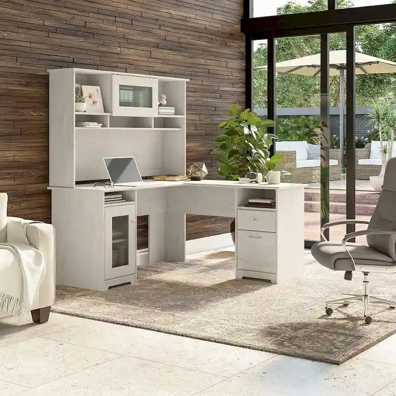 Bureau d'ordinateur d'angle en L de 60" avec huche et rangements