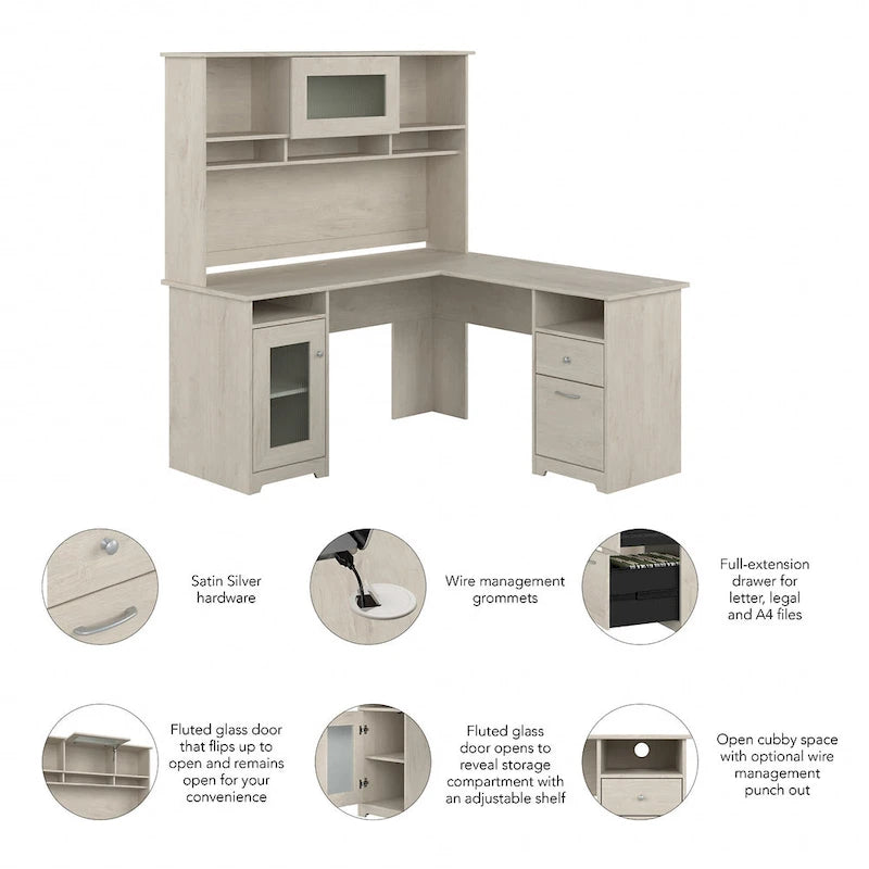 Bureau d'ordinateur d'angle en L de 60" avec huche et rangements