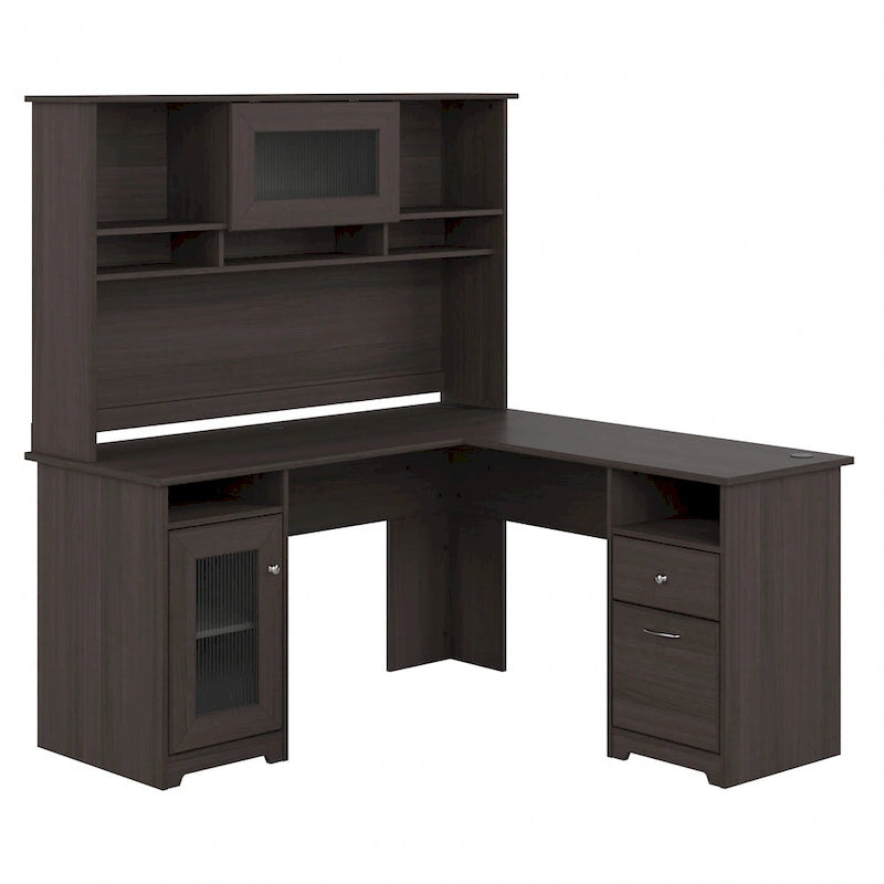Bureau d'ordinateur d'angle en L de 60" avec huche et rangements
