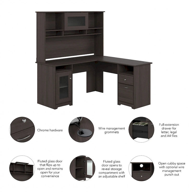 Bureau d'ordinateur d'angle en L de 60" avec huche et rangements