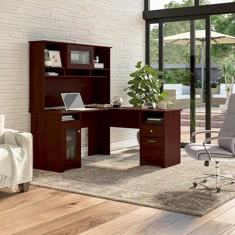 Bureau d'ordinateur d'angle en L de 60" avec huche et rangements