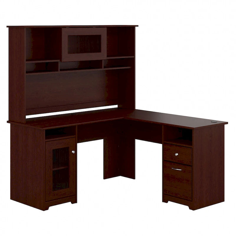 Bureau d'ordinateur d'angle en L de 60" avec huche et rangements