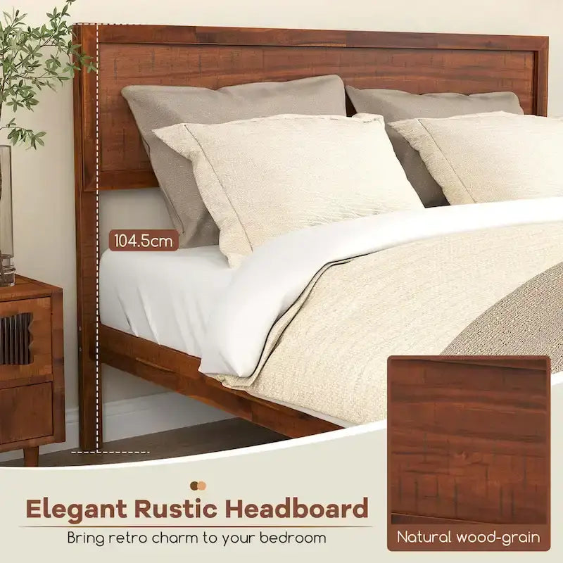 Cadre de lit plateforme rustique en bois avec tête de lit et rangement sous le lit
