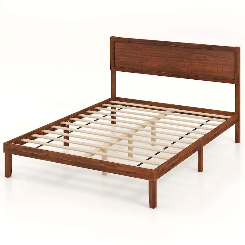 Cadre de lit plateforme rustique en bois avec tête de lit et rangement sous le lit