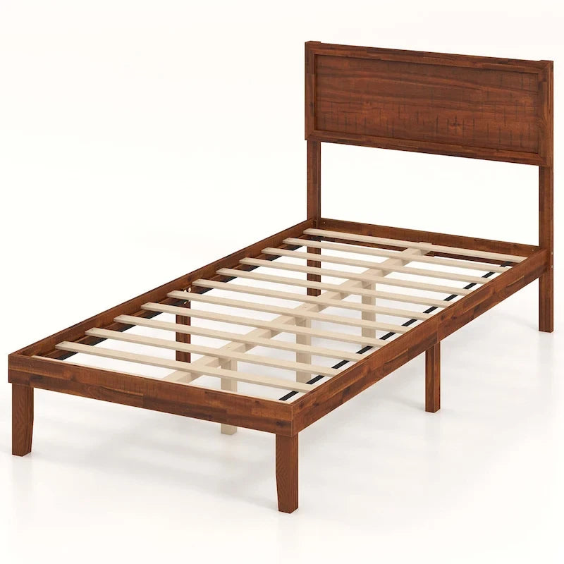 Cadre de lit plateforme rustique en bois avec tête de lit et rangement sous le lit
