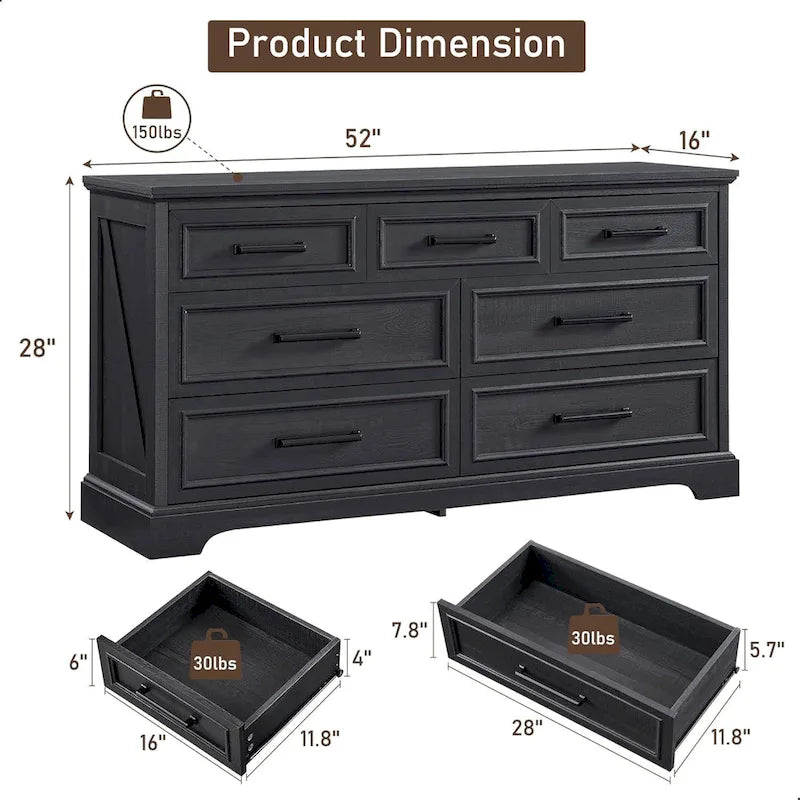 Commode polyvalente à 7 tiroirs style ferme