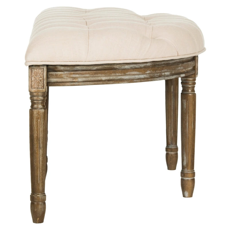 Banc semi-circulaire rustique d'inspiration française, rembourré avec cadre en bois – Velours beige / gris