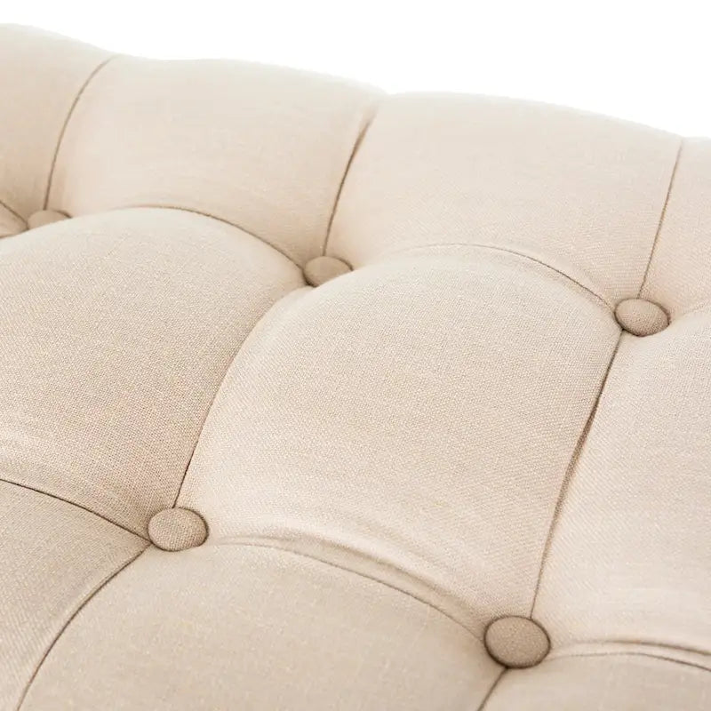 Banc semi-circulaire rustique d'inspiration française, rembourré avec cadre en bois – Velours beige / gris