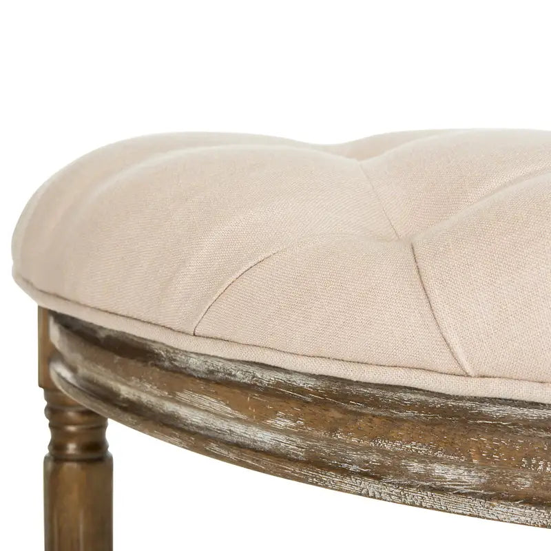 Banc semi-circulaire rustique d'inspiration française, rembourré avec cadre en bois – Velours beige / gris