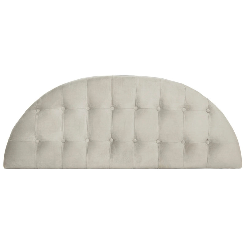 Banc semi-circulaire rustique d'inspiration française, rembourré avec cadre en bois – Velours beige / gris