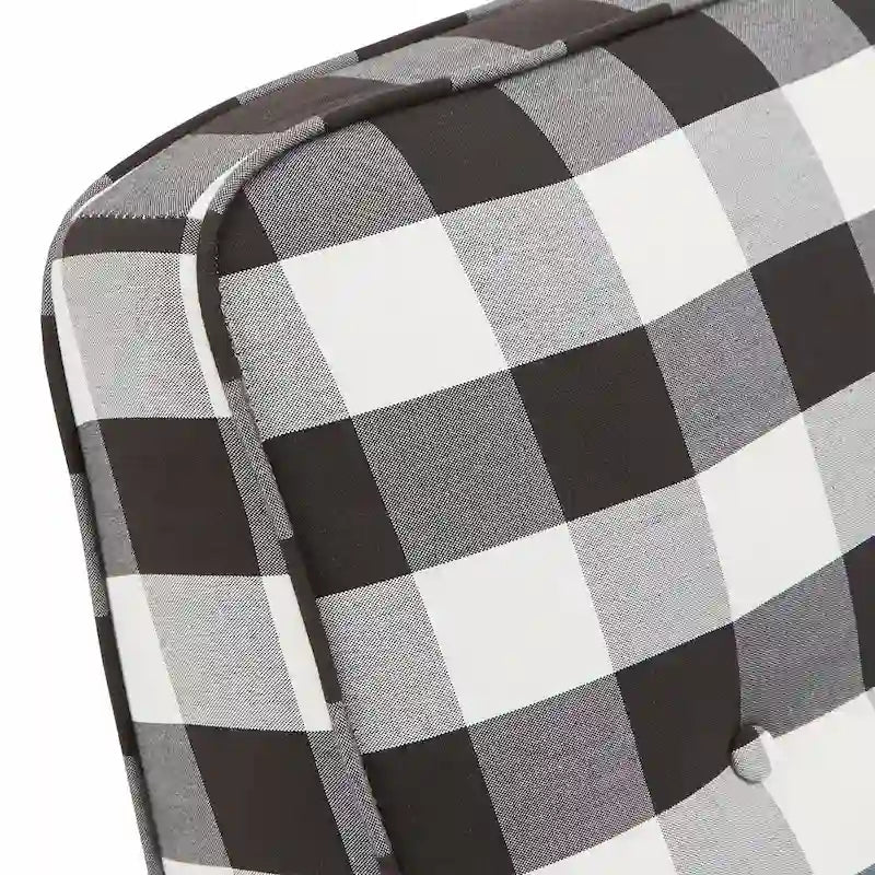 Fauteuil d'appoint à carreaux vichy noir et blanc avec dossier capitonné et pieds en bois
