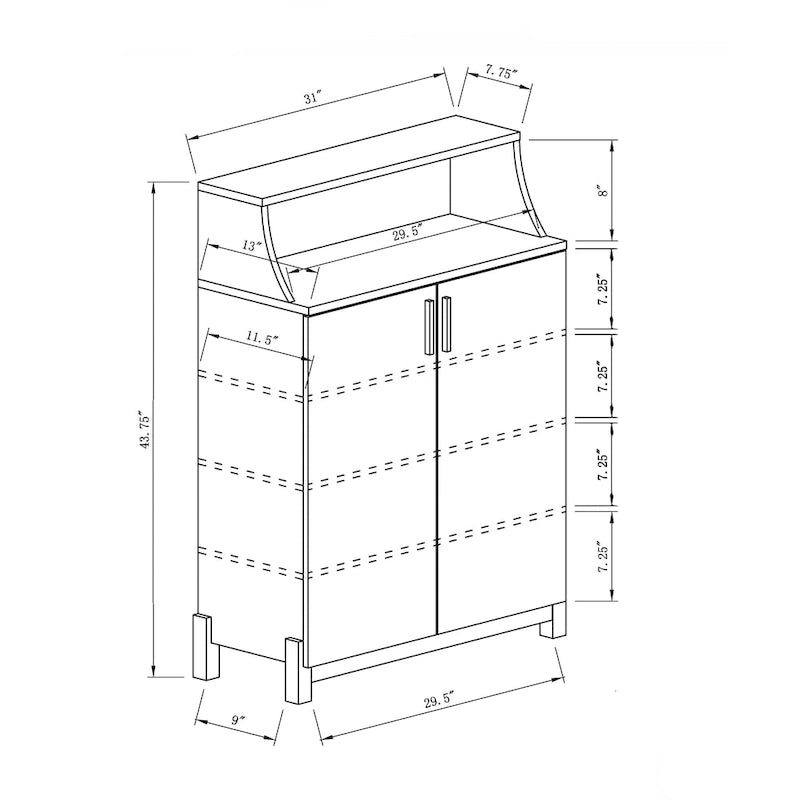 Armoire à chaussures moderne à double porte et 5 étagères