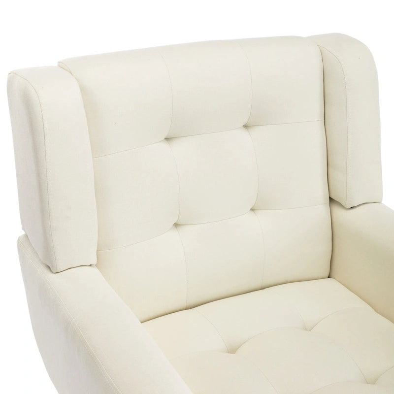 Fauteuil d'appoint ergonomique moderne en lin avec pieds effilés en métal noir – Beige