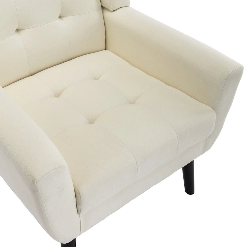 Fauteuil d'appoint ergonomique moderne en lin avec pieds effilés en métal noir – Beige
