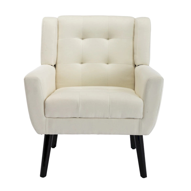 Fauteuil d'appoint ergonomique moderne en lin avec pieds effilés en métal noir – Beige