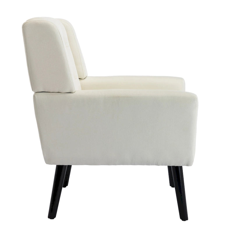 Fauteuil d'appoint ergonomique moderne en lin avec pieds effilés en métal noir – Beige