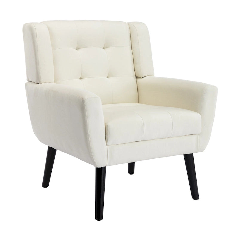 Fauteuil d'appoint ergonomique moderne en lin avec pieds effilés en métal noir – Beige