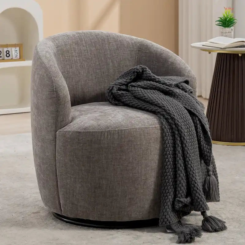 Fauteuil pivotant rond en tissu chenille avec base ronde – Plusieurs coloris