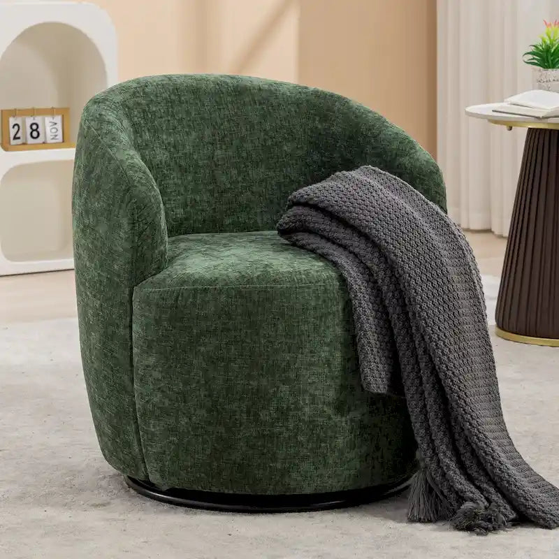 Fauteuil pivotant rond en tissu chenille avec base ronde – Plusieurs coloris