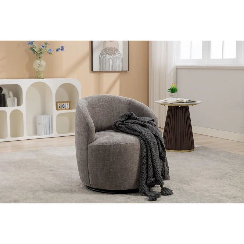 Fauteuil pivotant rond en tissu chenille avec base ronde – Plusieurs coloris