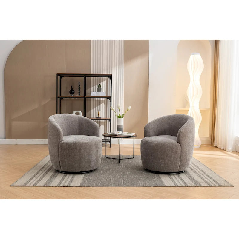 Fauteuil pivotant rond en tissu chenille avec base ronde – Plusieurs coloris