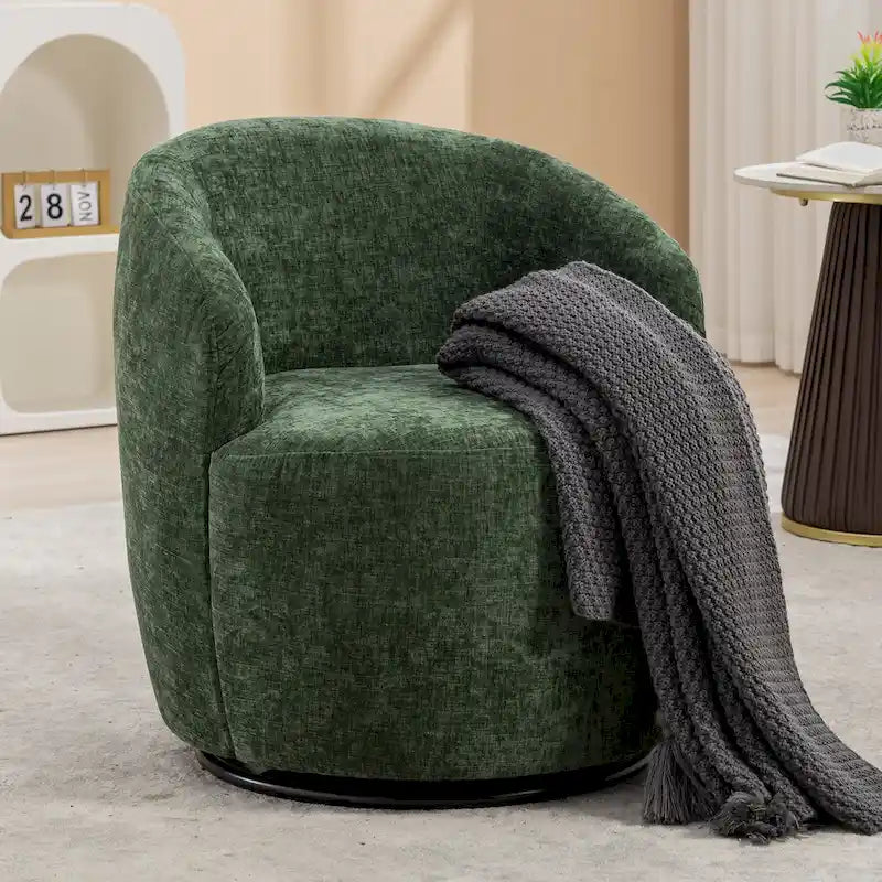 Fauteuil pivotant rond en tissu chenille avec base ronde – Plusieurs coloris