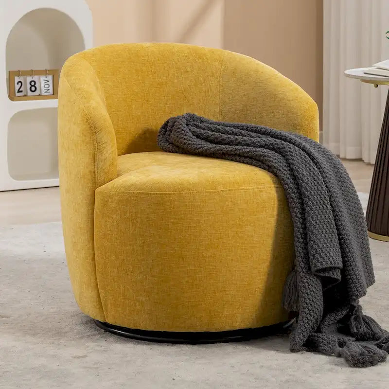 Fauteuil pivotant rond en tissu chenille avec base ronde – Plusieurs coloris
