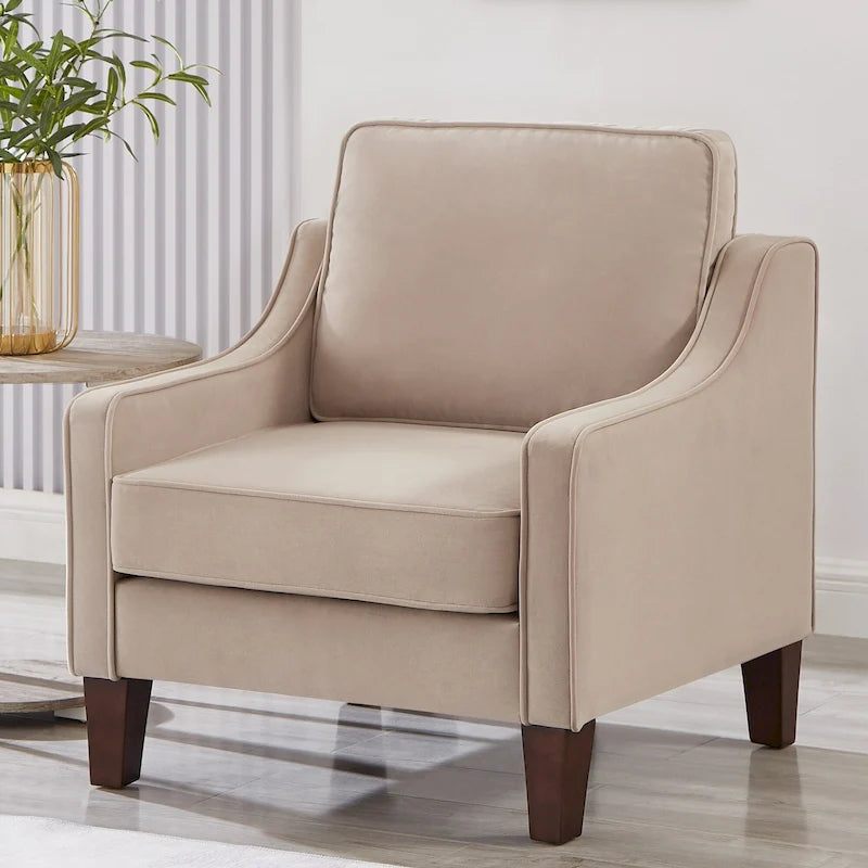 Fauteuil d'appoint moderne en velours avec pieds en bois massif
