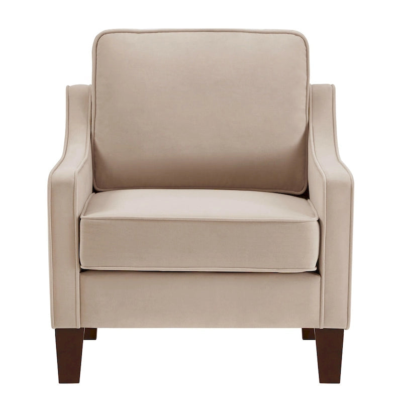 Fauteuil d'appoint moderne en velours avec pieds en bois massif