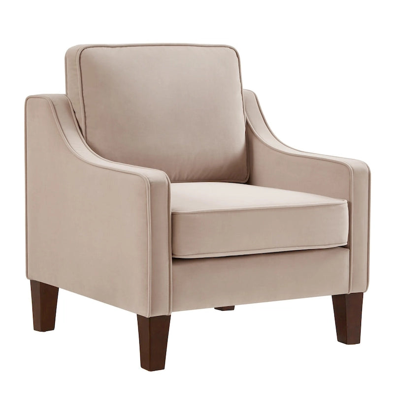 Fauteuil d'appoint moderne en velours avec pieds en bois massif
