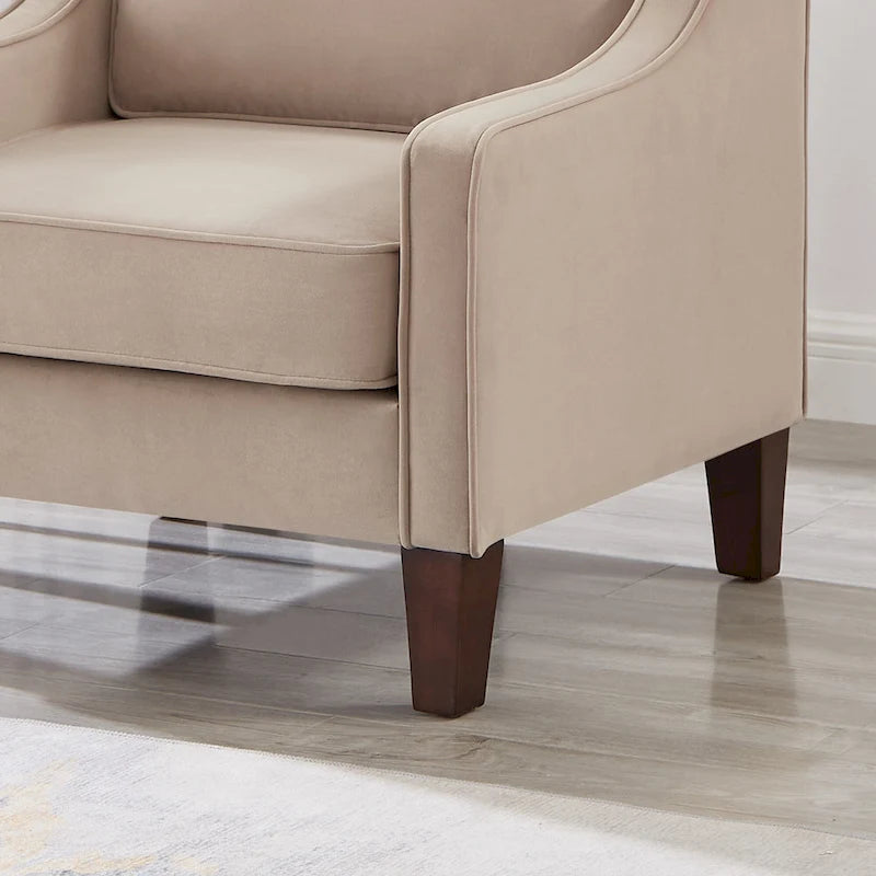 Fauteuil d'appoint moderne en velours avec pieds en bois massif