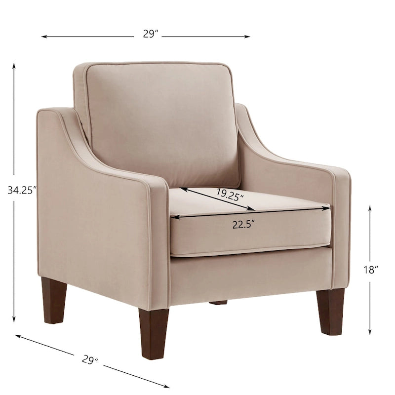 Fauteuil d'appoint moderne en velours avec pieds en bois massif