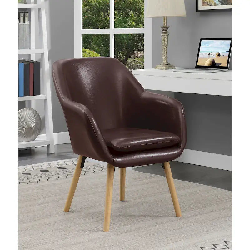 Fauteuil d'appoint capitonné à dossier haut avec accoudoirs évasés et pieds en bois – Plusieurs tissus