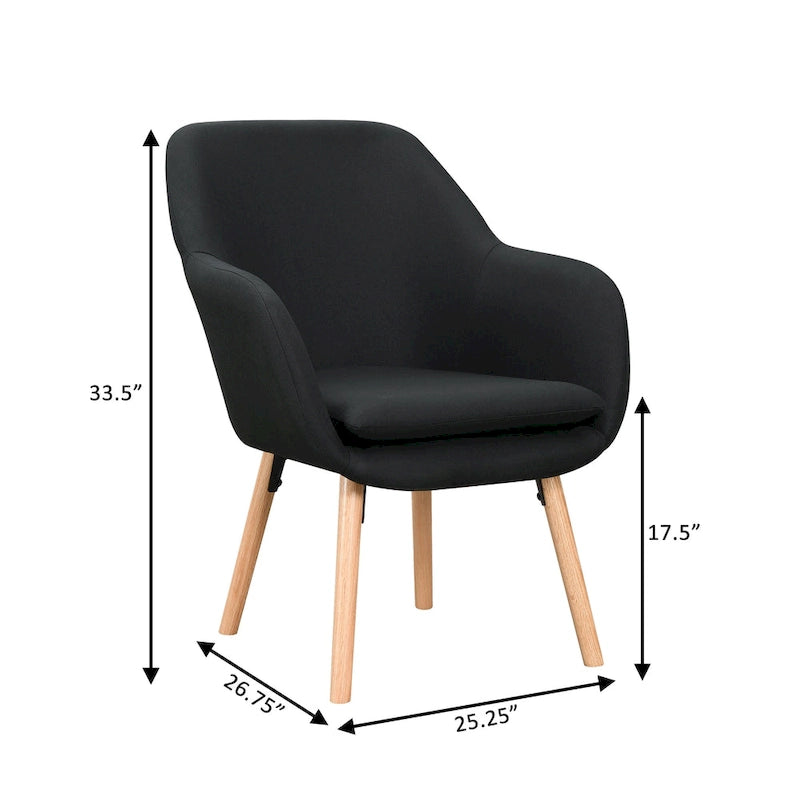 Fauteuil d'appoint capitonné à dossier haut avec accoudoirs évasés et pieds en bois – Plusieurs tissus